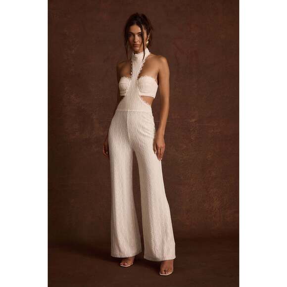 12th Tribe Pants - 12th Tribe Princesa White Lace Jumpsuit Size MM